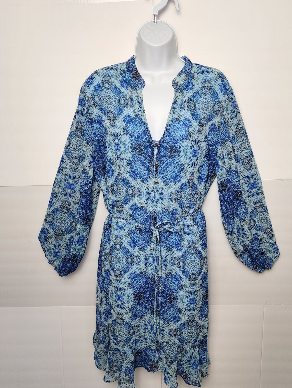 Joseph Ribkoff Dress 14 Blue Snakeskin Reptile Print Button Front V Neck Party